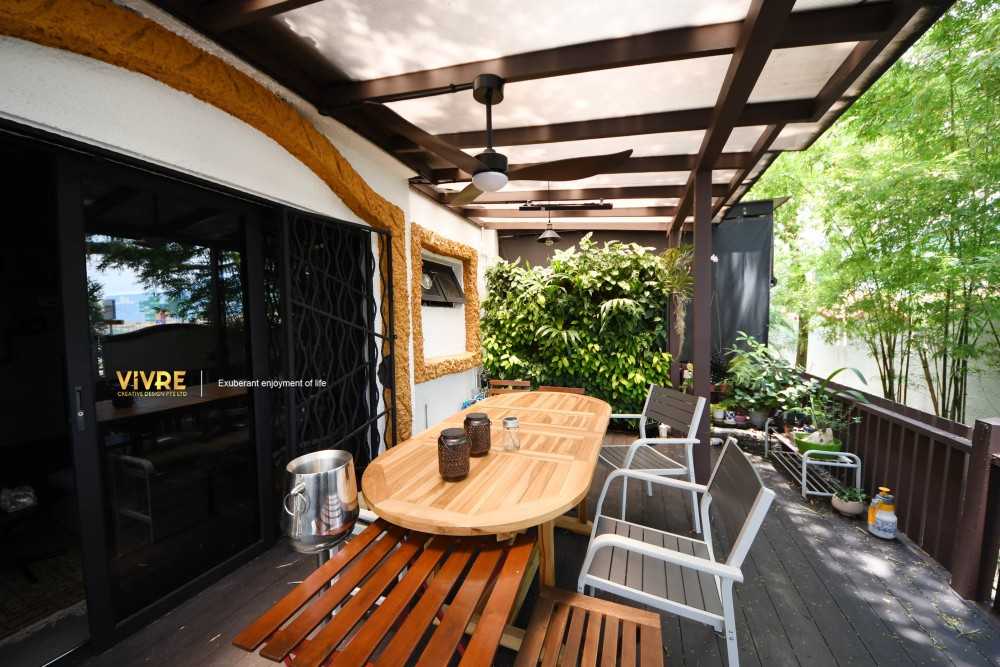 Industrial Balcony with Window Grille and Curtain