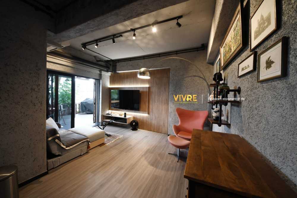 Industrial Living Room with Vinyl Flooring and TV Console