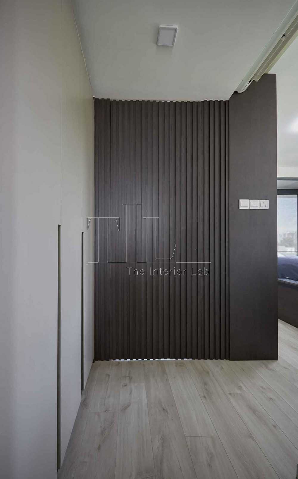 Contemporary Hallway with Bed and Lighting