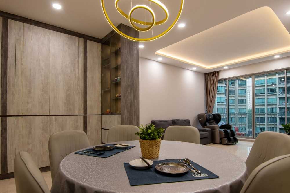Modern Dining Room with Cove Lighting and Drop Ceiling