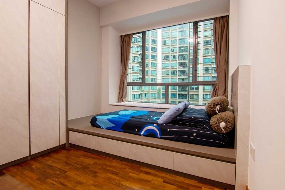 Modern Bedroom with Drop Ceiling and Ceiling Light