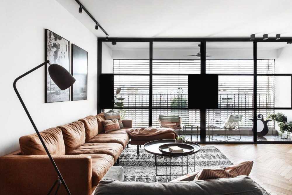 Contemporary Living Room with Roller Blinds and Sofa