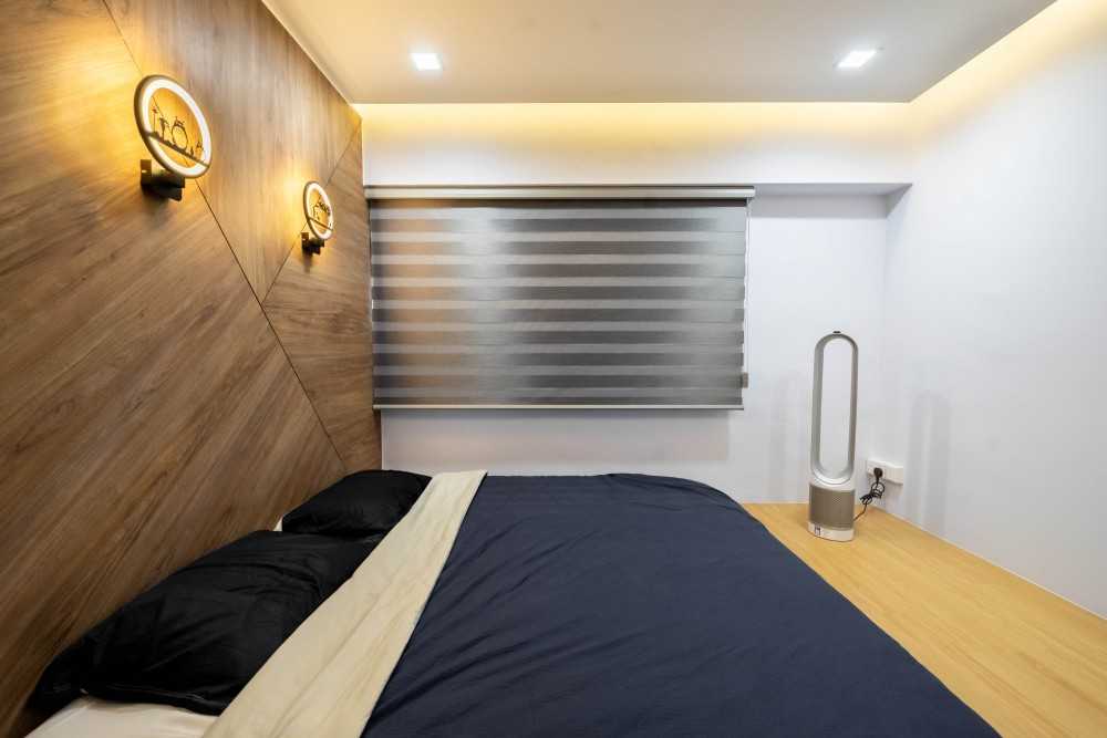 Contemporary Bedroom with Platform Bed and Vinyl Flooring