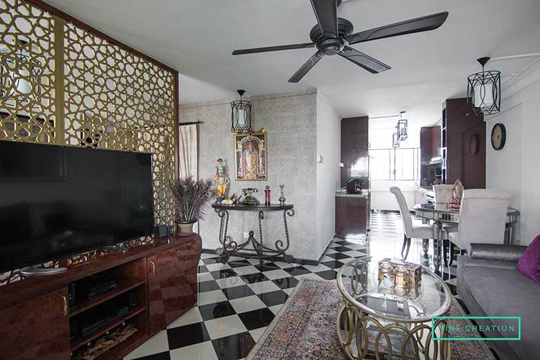 Eclectic Living Room with Countertop and Homogeneous Tiles