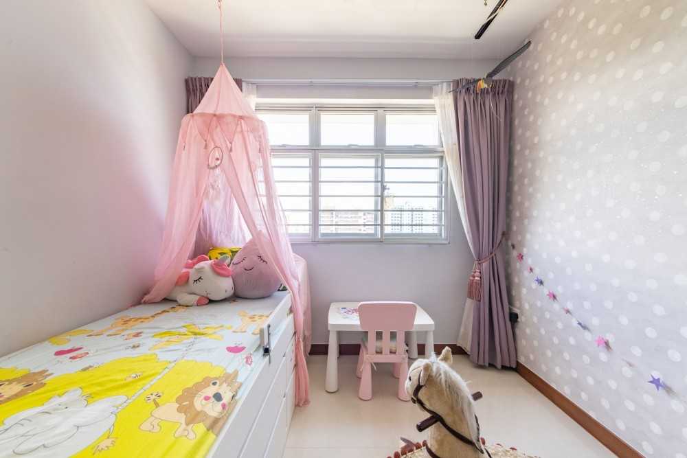Eclectic Bedroom with Platform Bed and Marble Floor