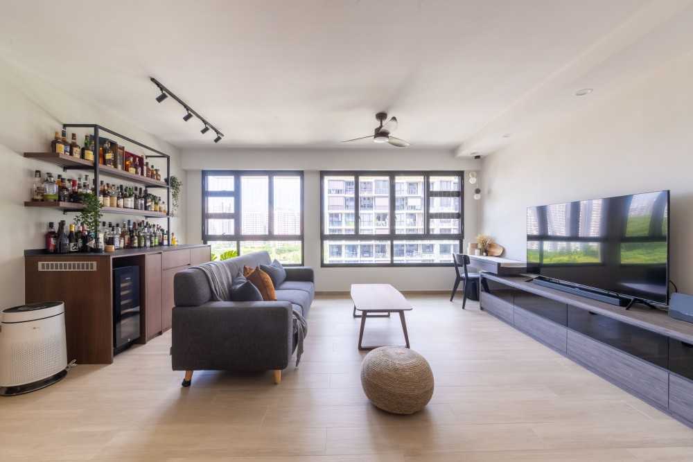 Modern Living Room with Countertop and Vinyl Flooring