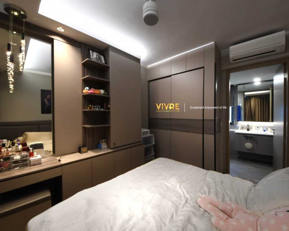 Modern Bedroom with Bookshelf and Vinyl Flooring