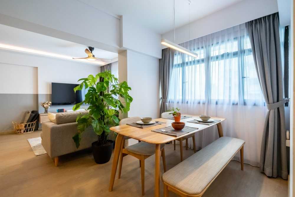 Scandinavian Dining Room with Downlights and Dining Table