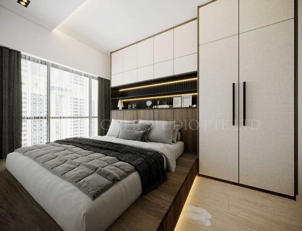 Contemporary Bedroom with Platform Bed and Vinyl Flooring