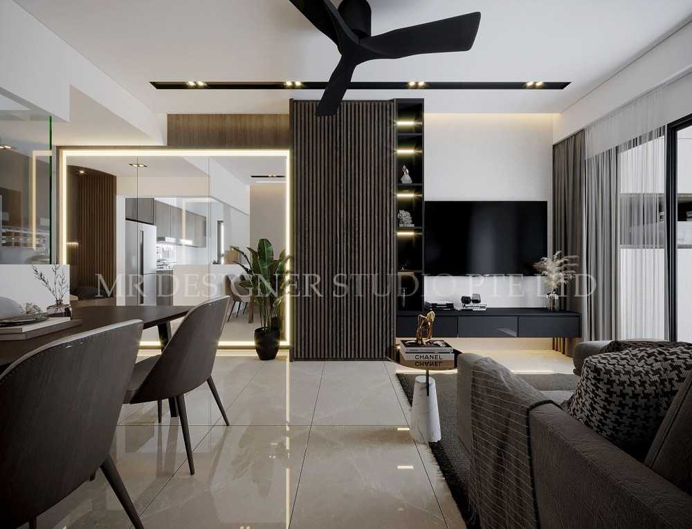 Contemporary Living Room with TV Console and Feature Wall