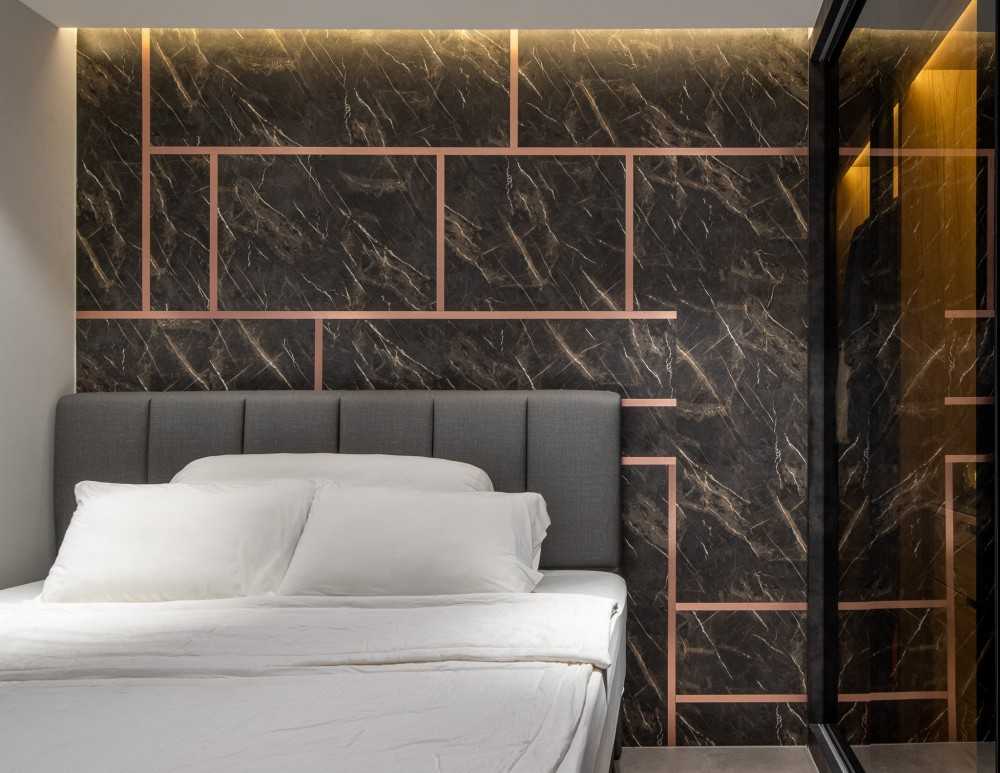 Contemporary Bedroom with Platform Bed and Homogeneous Tiles