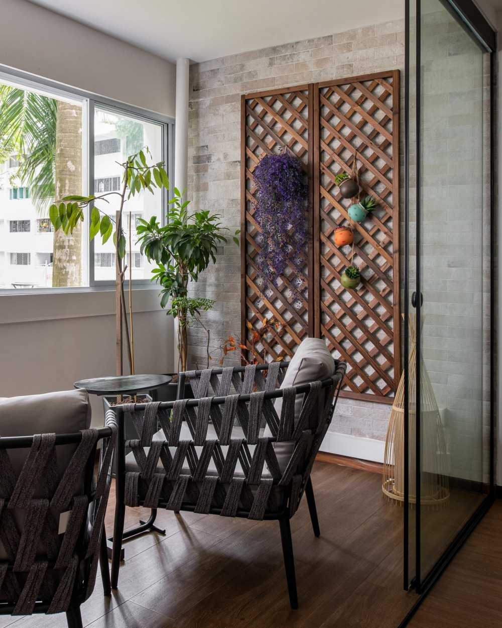 Contemporary Balcony with Window Seat and Window Shutters