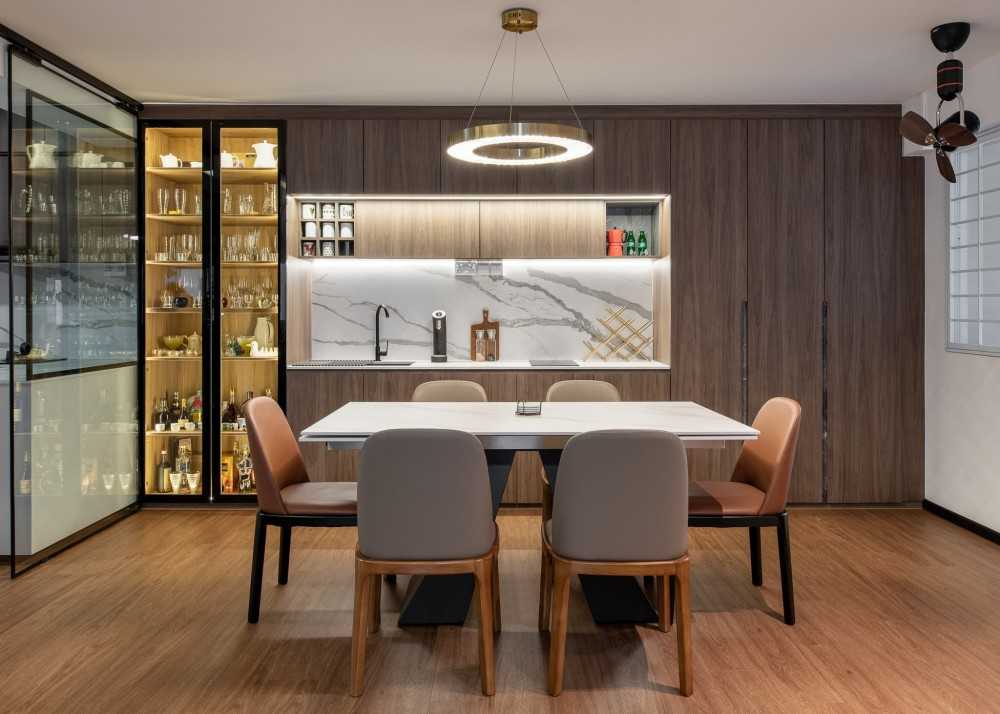Contemporary Pantry with Kitchen Island and Drinkware
