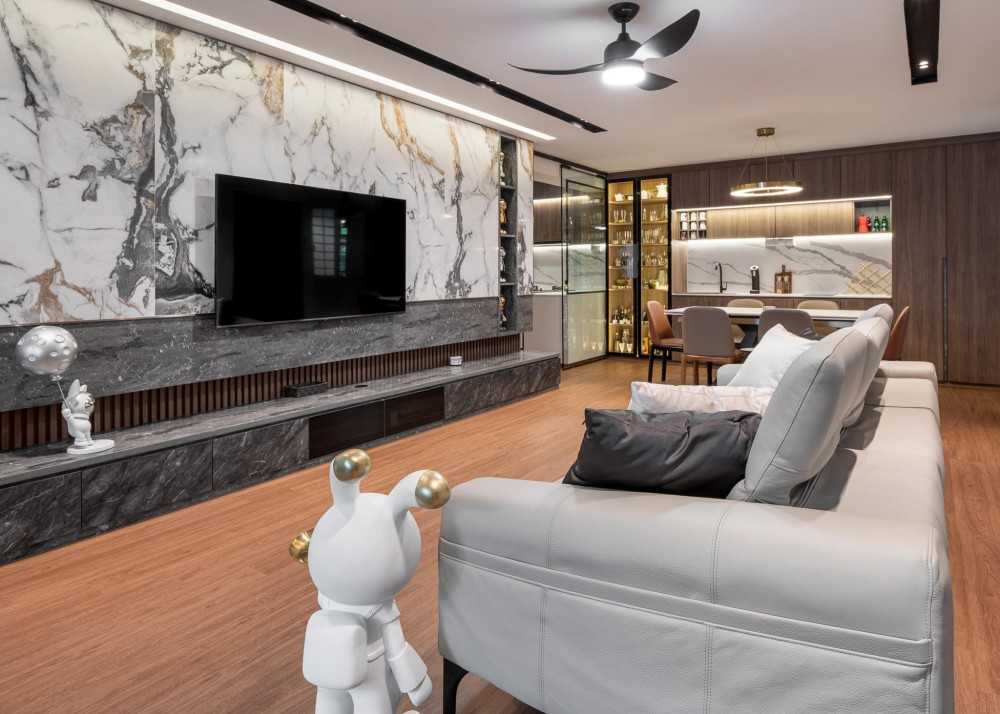 Contemporary Living Room with Vinyl Flooring and Feature Wall