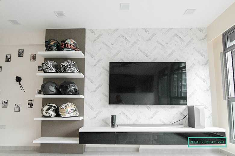Modern Living Room with Bookshelf and Settee