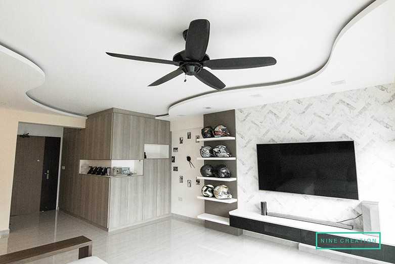 Modern Living Room with Bookshelf and Settee