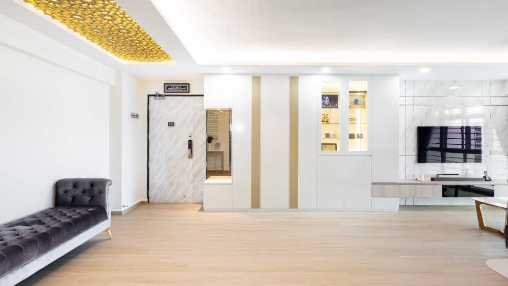 Modern Entryway with Vinyl Flooring and Feature Wall
