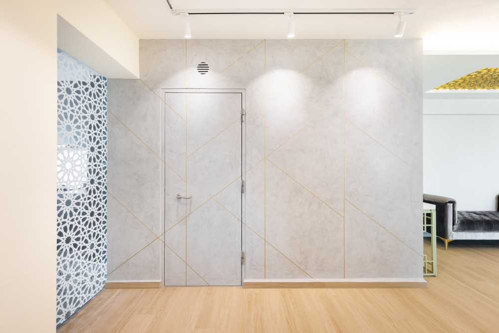Modern Storeroom with Vinyl Flooring and Feature Wall