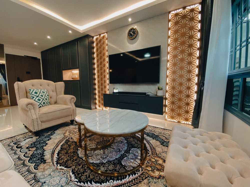 Modern Living Room with Bookshelf and TV Console