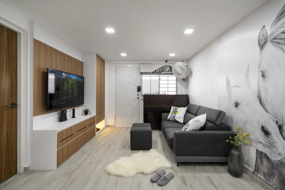 Modern Living Room with TV Console and Feature Wall