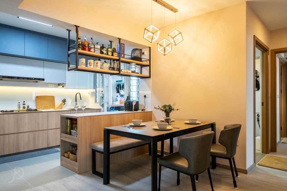 Scandinavian Dining Room with Cove Lighting and Dining Table