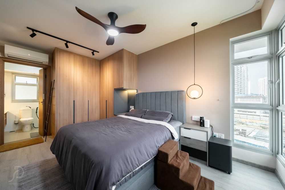 Scandinavian Bedroom with Bedside Table and Flooring