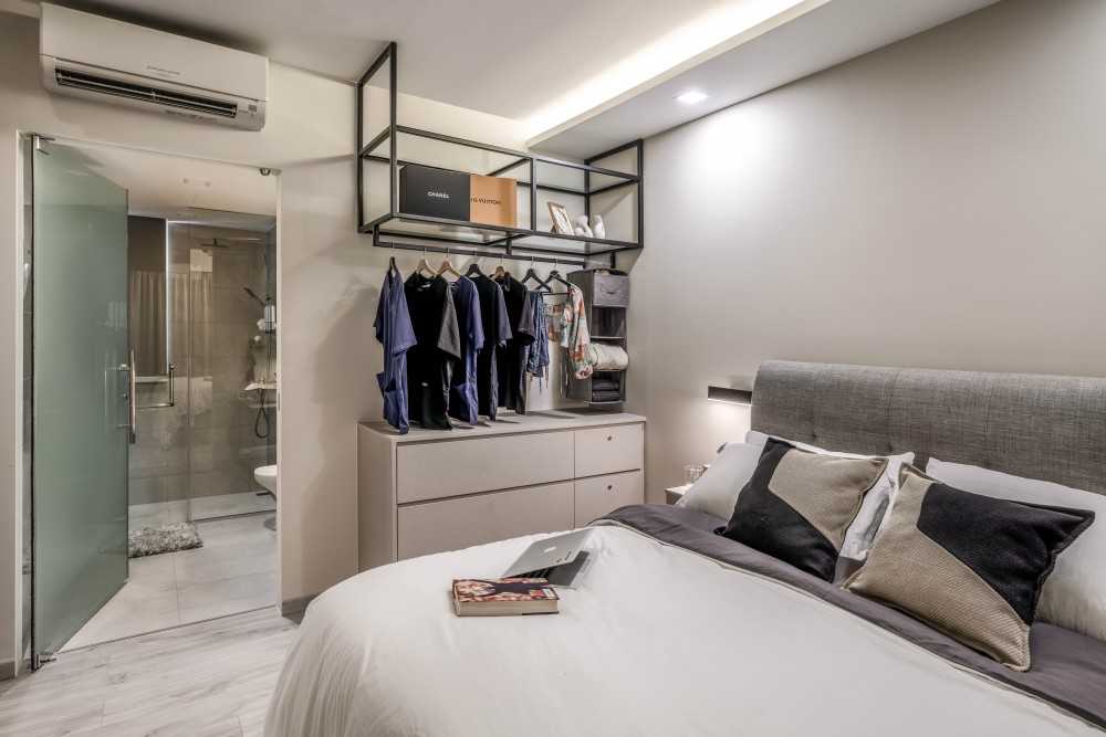 Modern Bedroom with Queen Bed and Open Storage