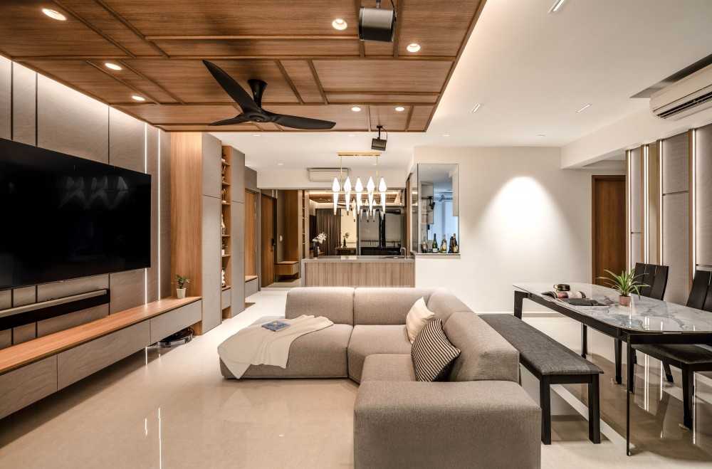 Contemporary Living Room with Ceiling Fan and Sofa
