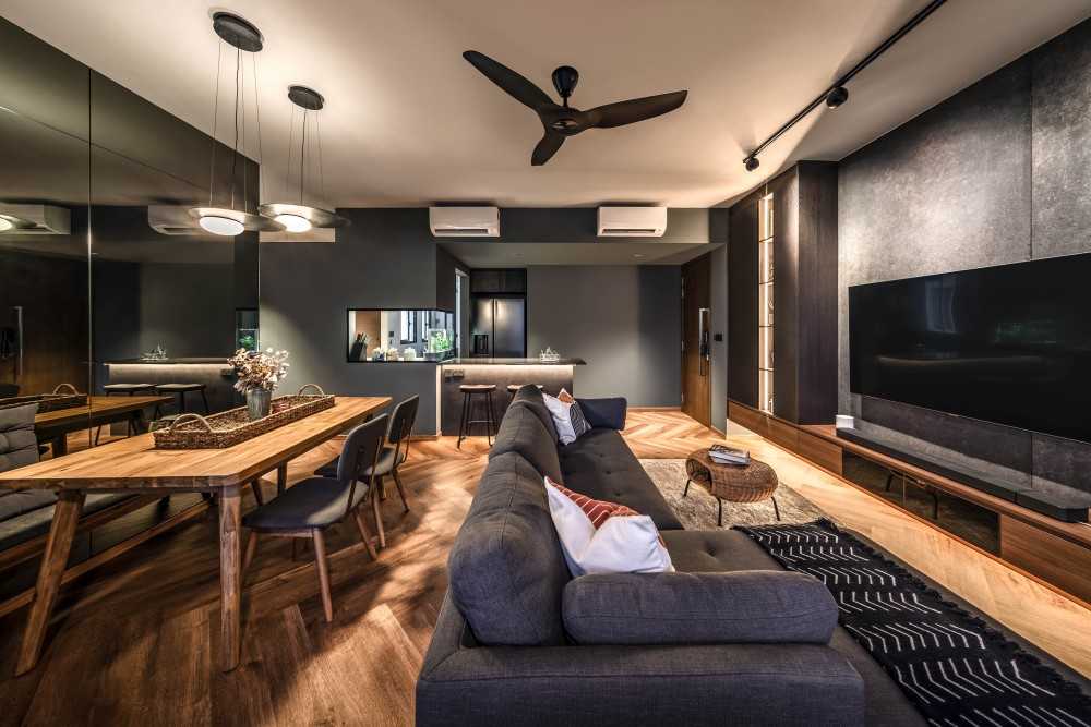 Modern Living Room with Wood Flooring and TV Console