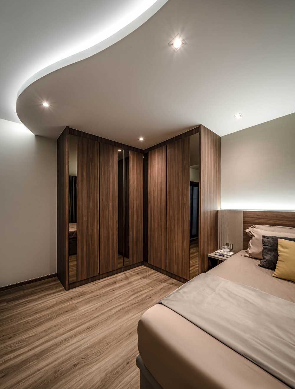 Contemporary Bedroom with Wood Flooring and Wardrobe