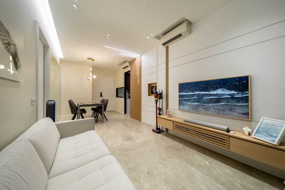 Scandinavian Living Room with Drop Ceiling and Sofa