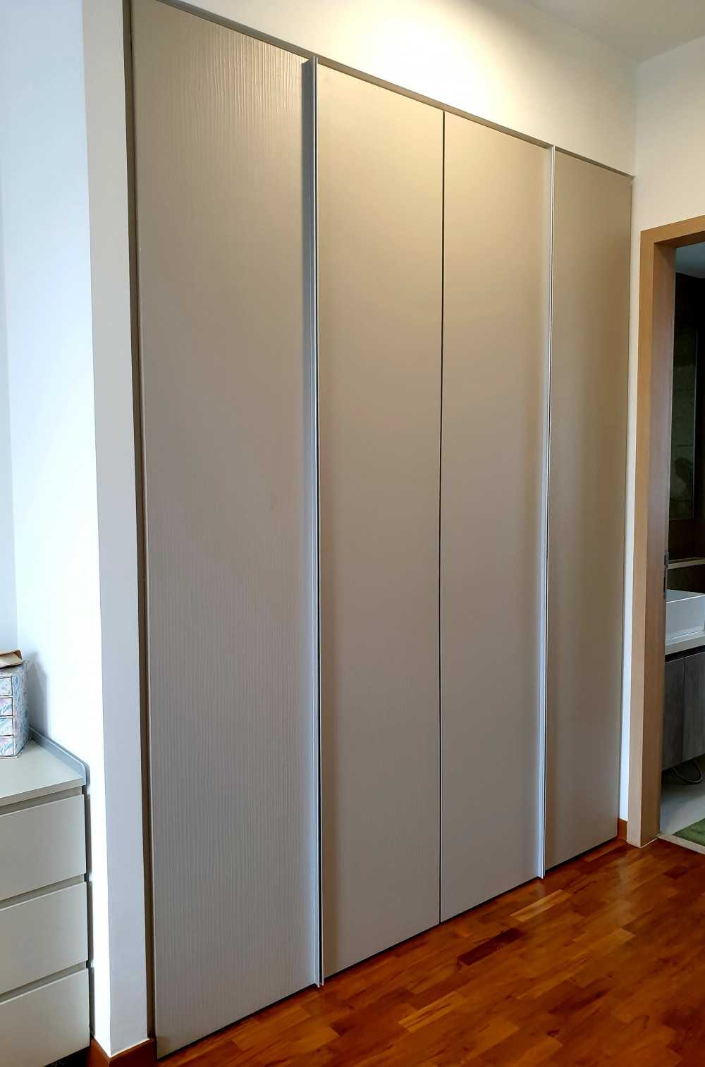 Modern Bedroom with Parquet Floor and Wardrobe