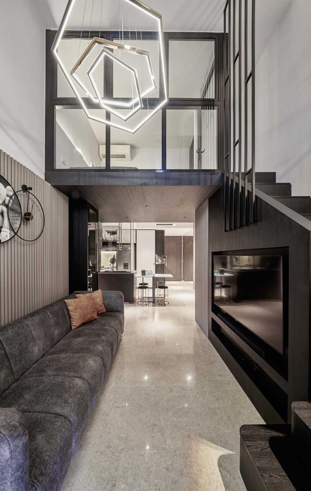 Contemporary Living Room with TV Console and Feature Wall