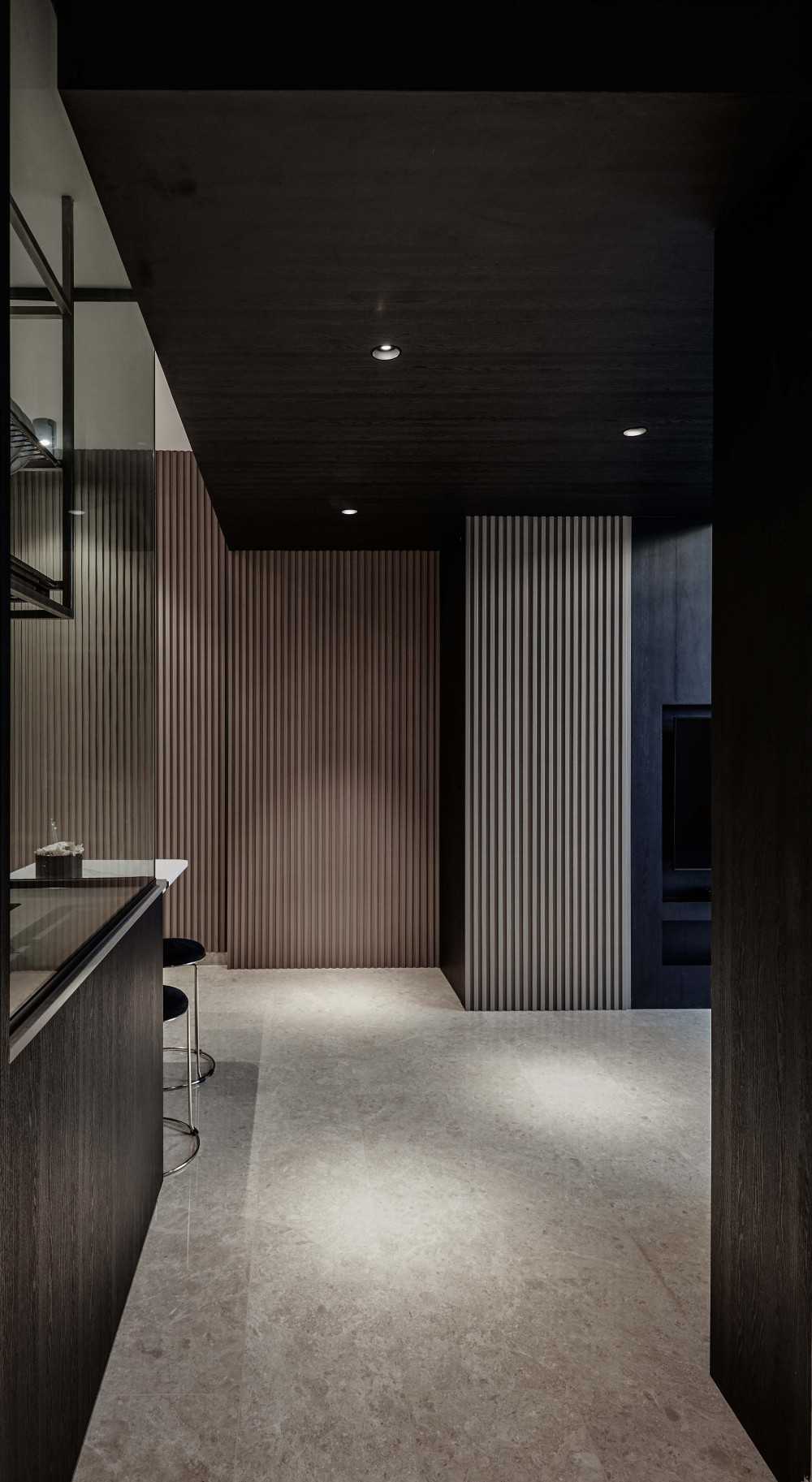 Contemporary Living Room with Marble Floor and Feature Wall
