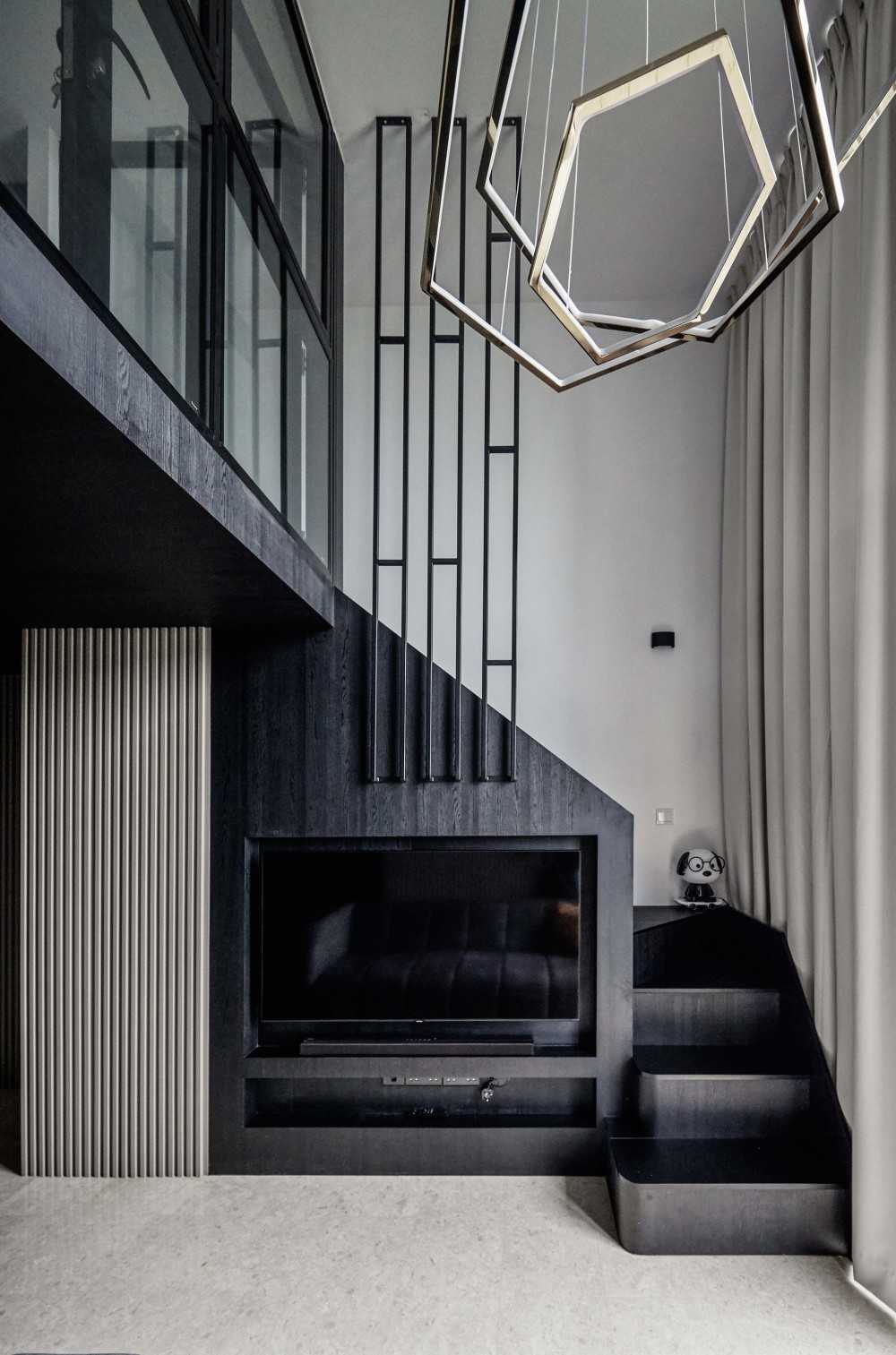 Contemporary Living Room with TV Console and Feature Wall