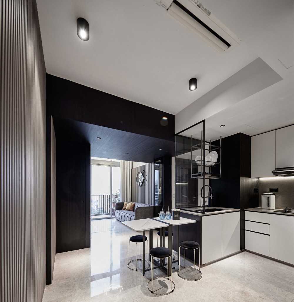 Contemporary Kitchen with Countertop and Marble Floor
