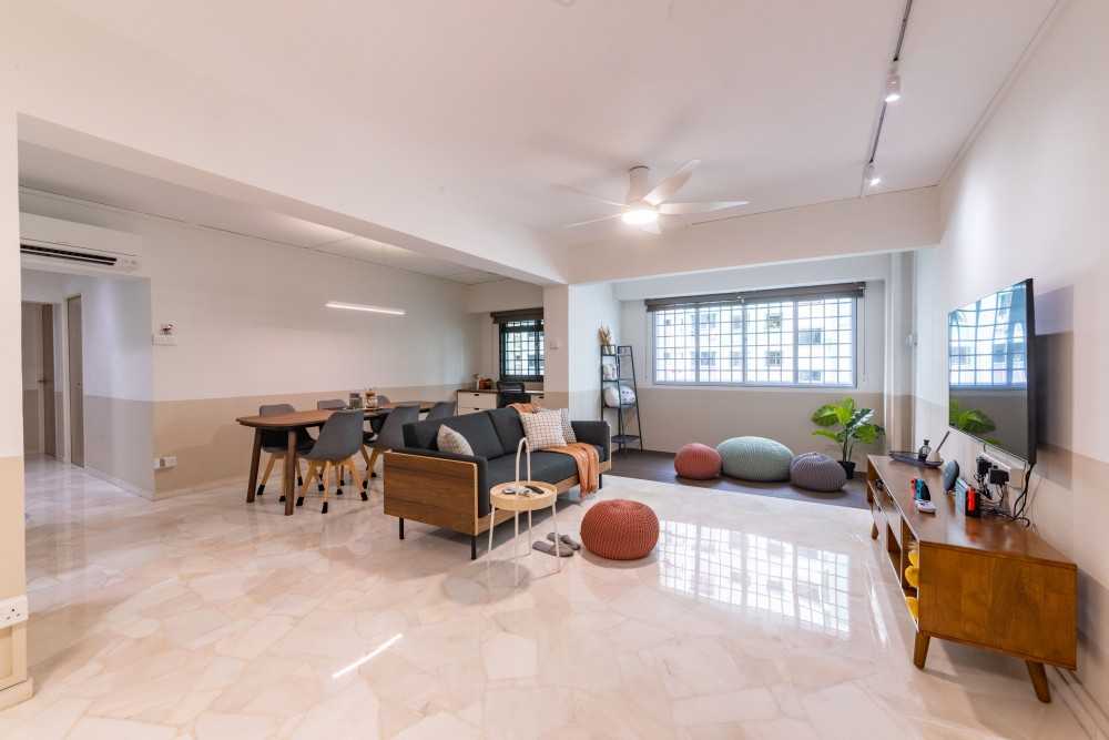 Modern Living Room with Marble Floor and Sofa