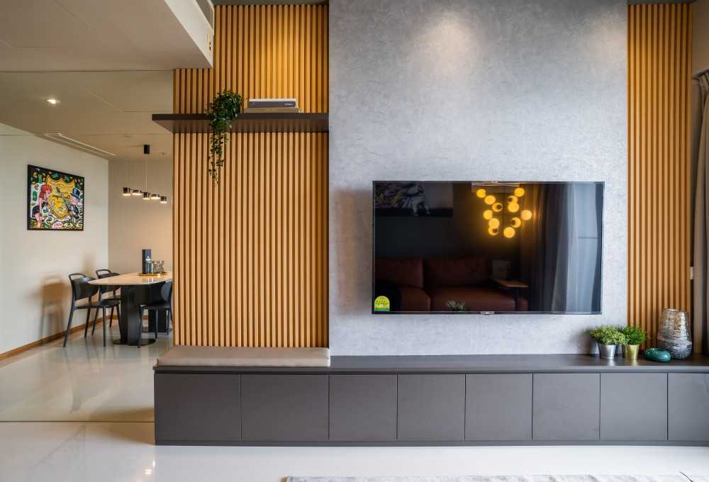 Modern Living Room with TV Console and Feature Wall