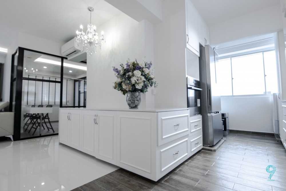 Scandinavian Kitchen with Countertop and Homogeneous Tiles