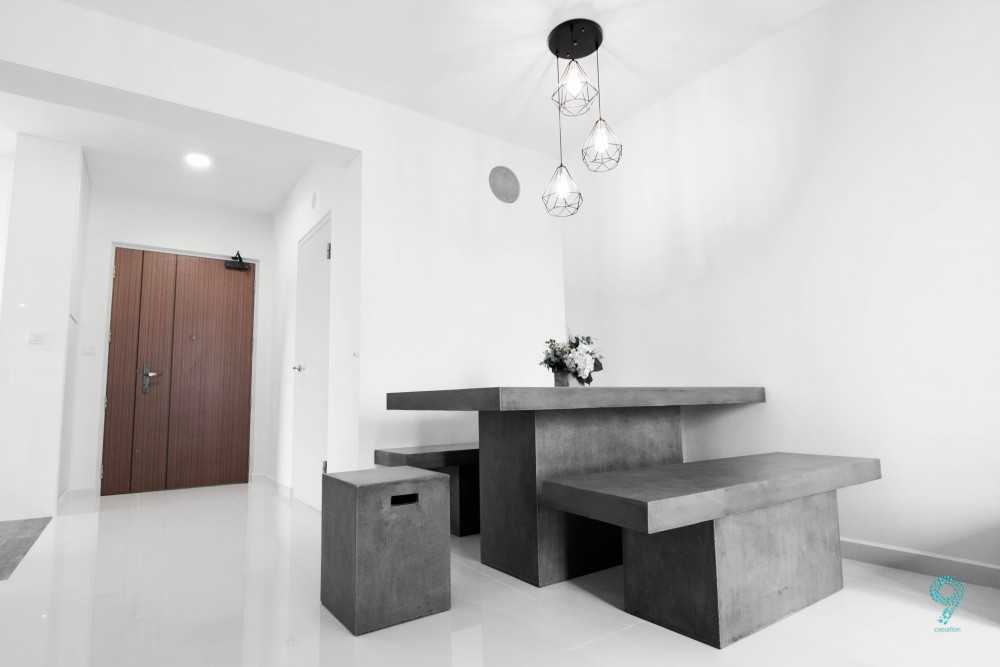 Scandinavian Dining Room with Chandelier and Dining Table