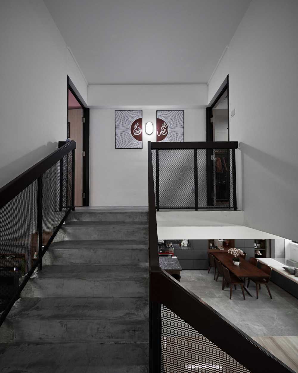 Industrial Hallway with Artwork and Paintings