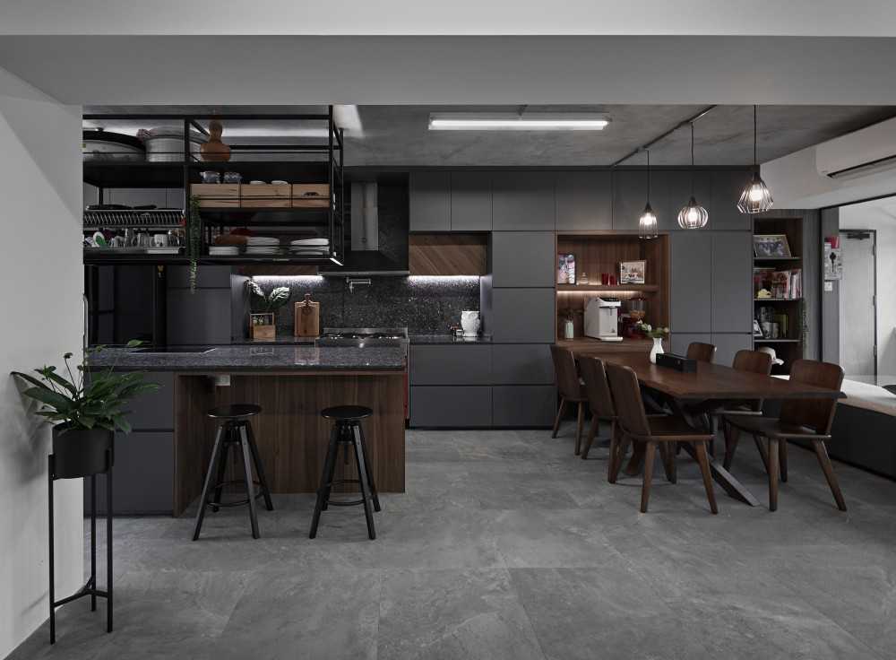 Industrial Kitchen with Countertop and Kitchen Island