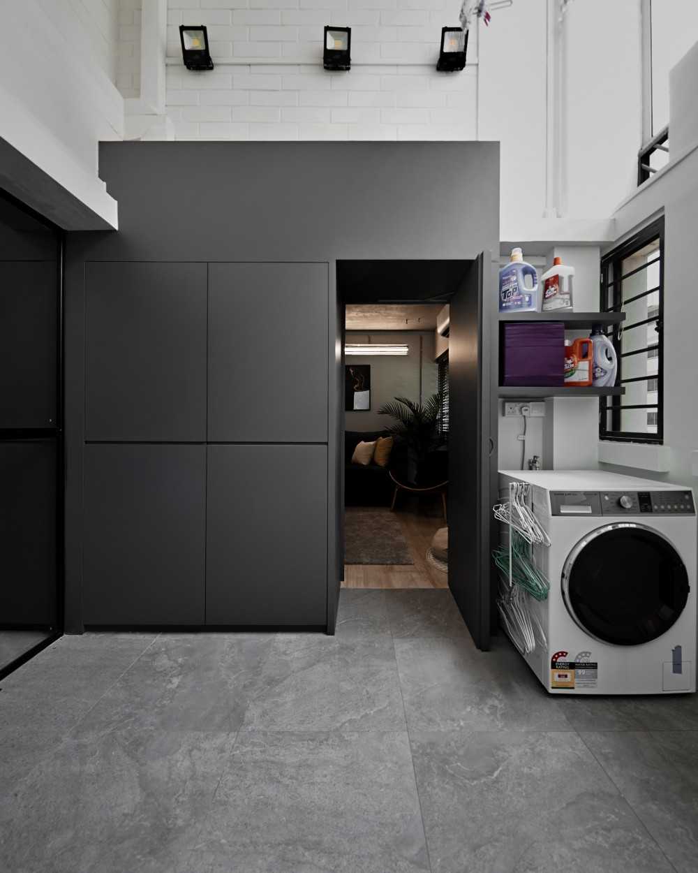 Industrial Service Yard with Washing Machine and Laundry Area