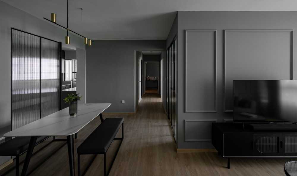 Contemporary Dining Room with Dining Table and Seating Bench