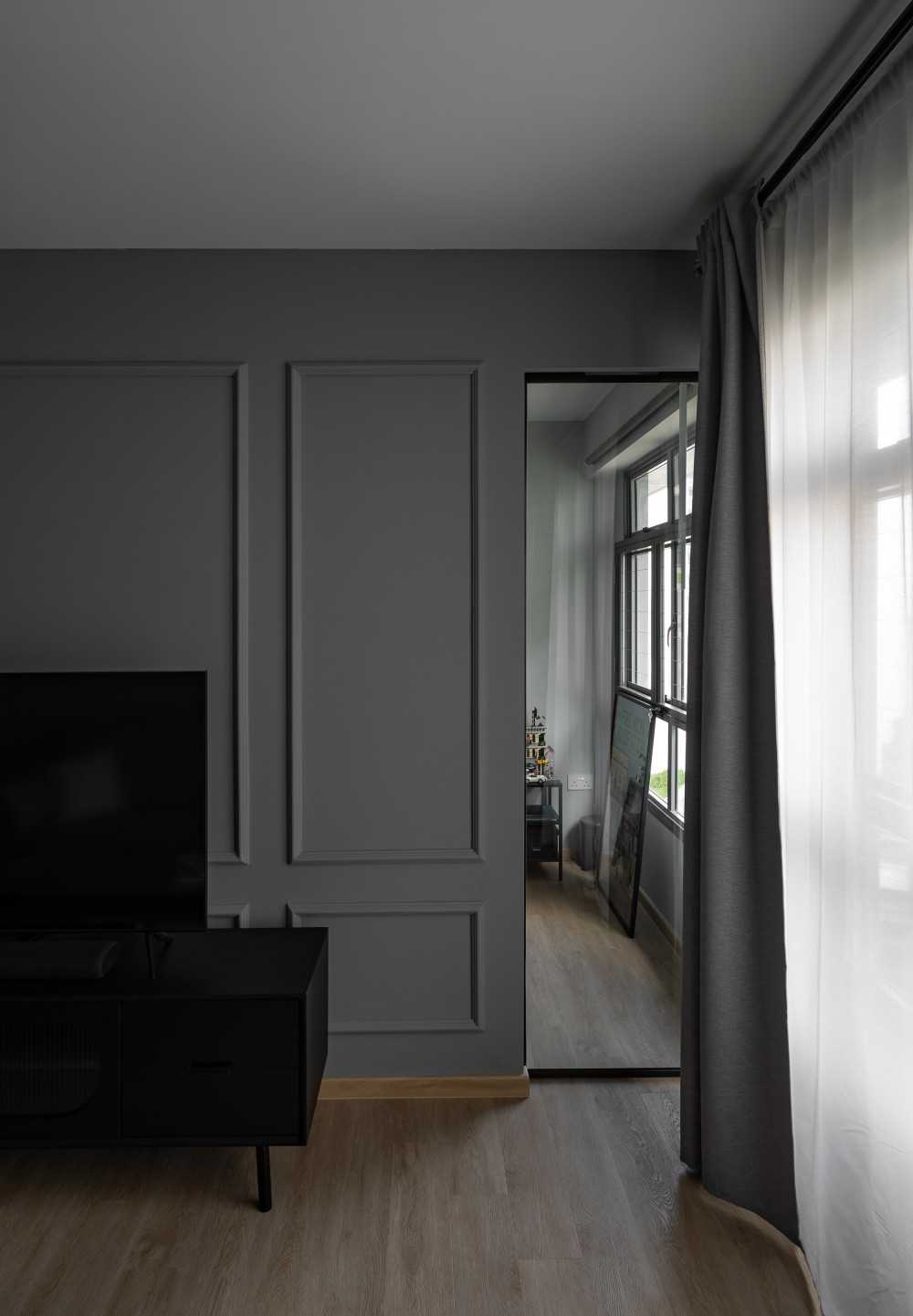 Contemporary Living Room with Wood Flooring and TV Console