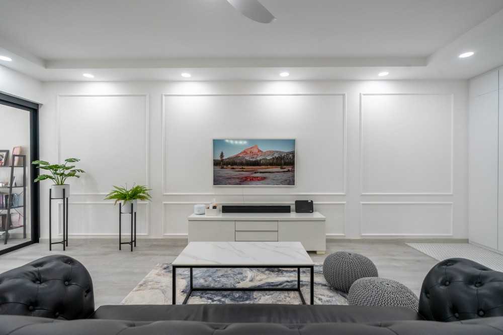 Minimalist Living Room with Vinyl Flooring and TV Console