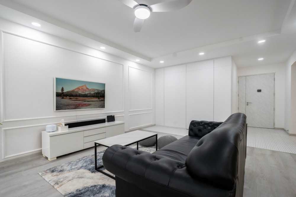 Minimalist Living Room with TV Console and Carpet