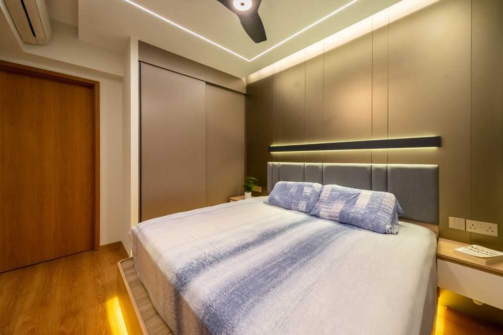 Scandinavian Bedroom with Drop Light and Built-in Bed