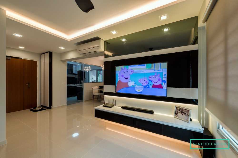 Modern Living Room with TV Console and Feature Wall
