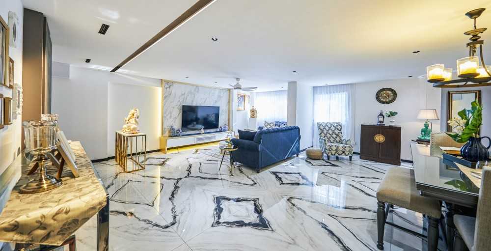 Contemporary Living Room with TV Console and Armchairs